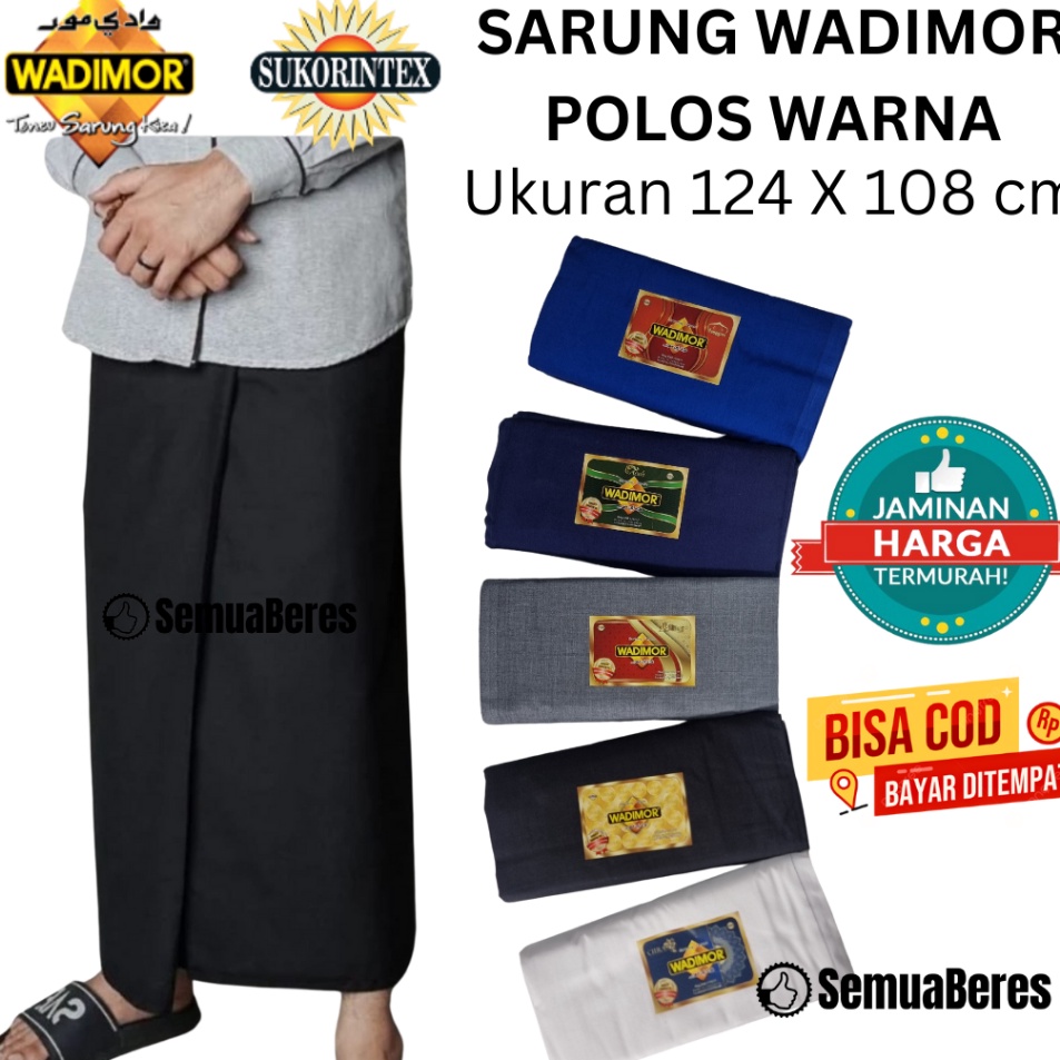 Recomend Sarung WADIMOR POLOS WARNA Hitam  Putih  Abu  Navy  Biru  Tumpal  Sarung Sholat Pria Dewasa