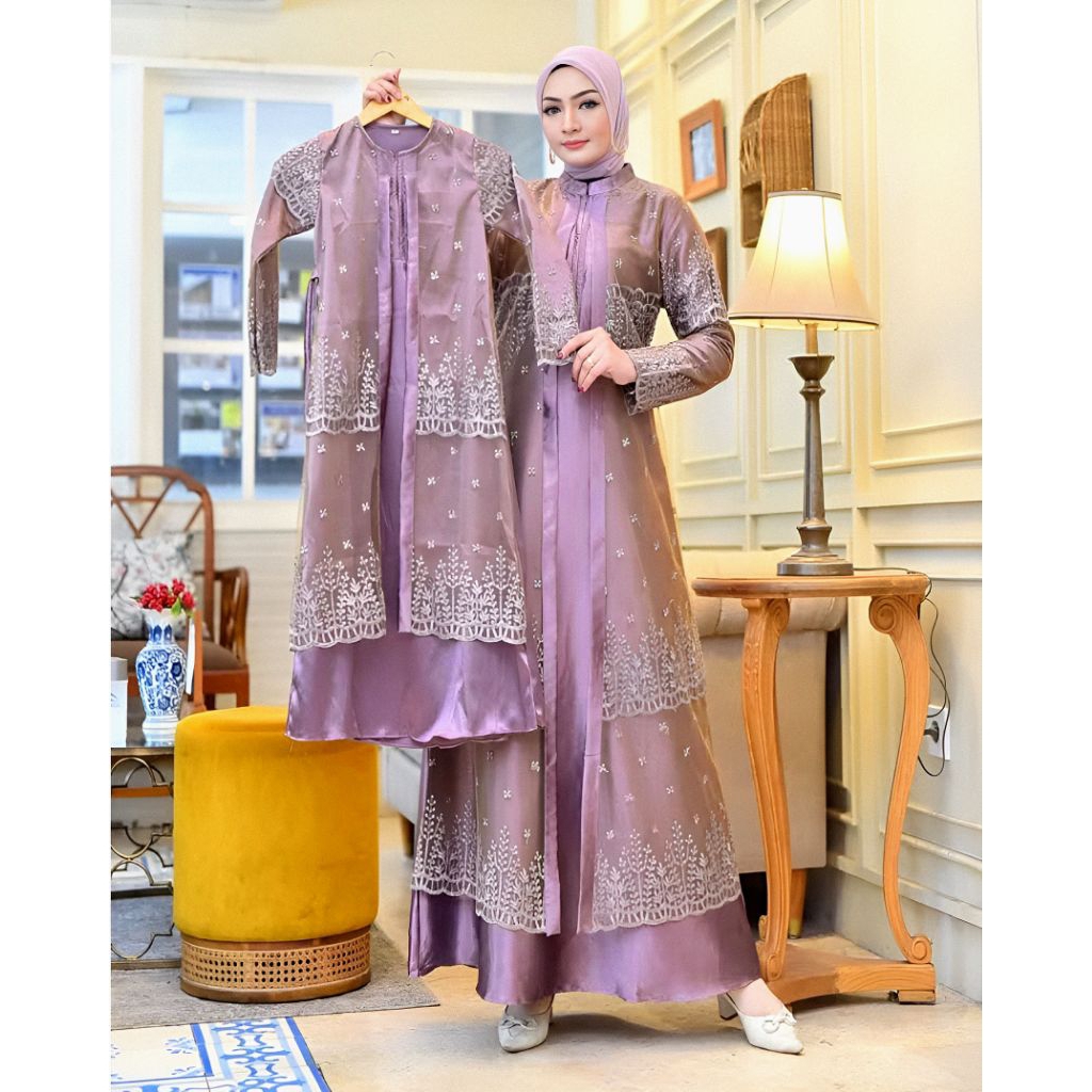 (FREE HIJAB) GAMIS SATIN BORDIR PREMIUM MIX TILE // GAMIS SULTAN MEWAH CANTIK ELEGAN // GAMIS WANITA