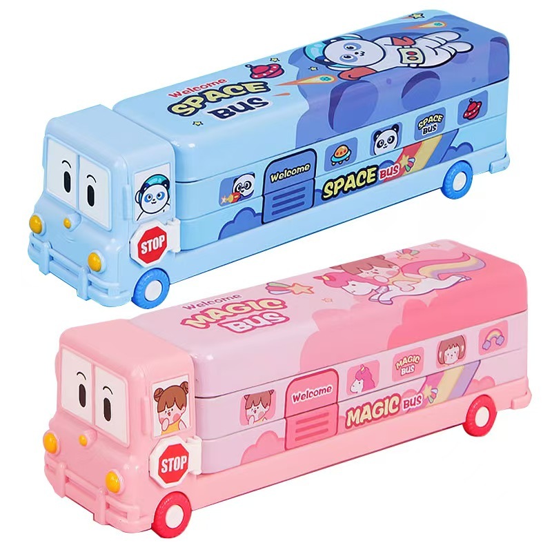 

Multi functional children's creative stationery box, boys and girls' school bus, three-layer pencil box, elementary school boys and girls' pencil box