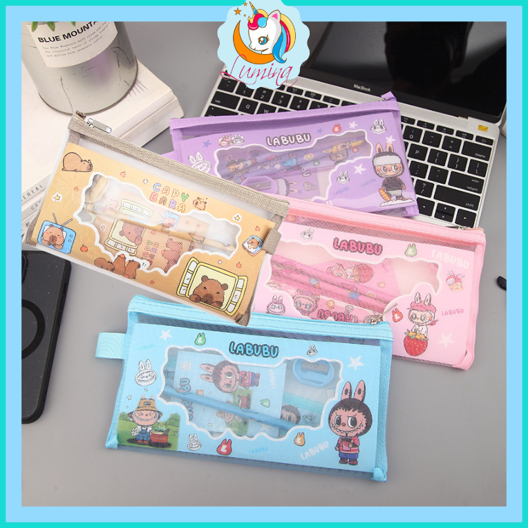 

Pouch Alat Tulis Set 7 In 1 Karakter Lucu Labubu Capybara Stationary Anak Sekolah