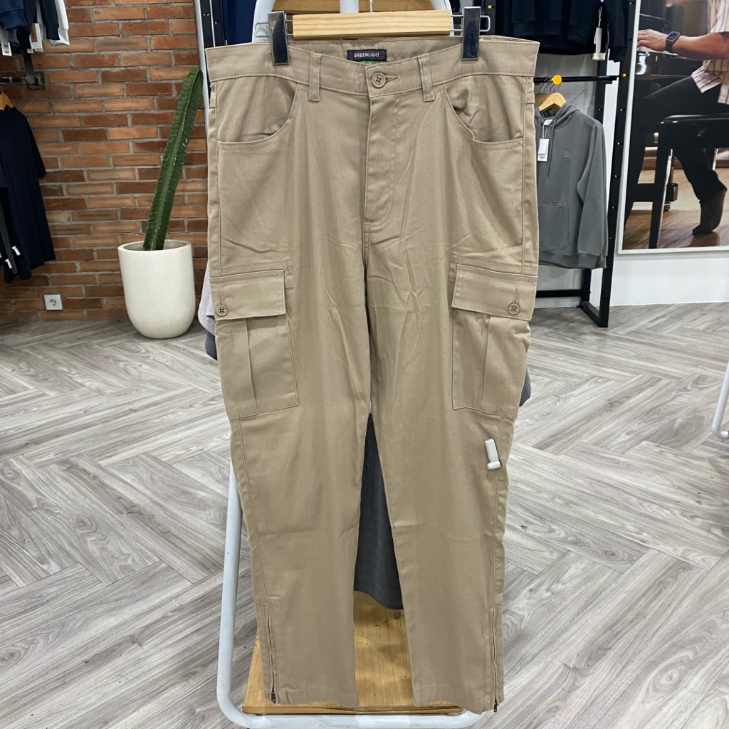 Celana Cargo GREENLIGHT original Ariel Noah TERBARU SLIM FIT Resliting/zipper di kaki ( HIJAU DAN HI