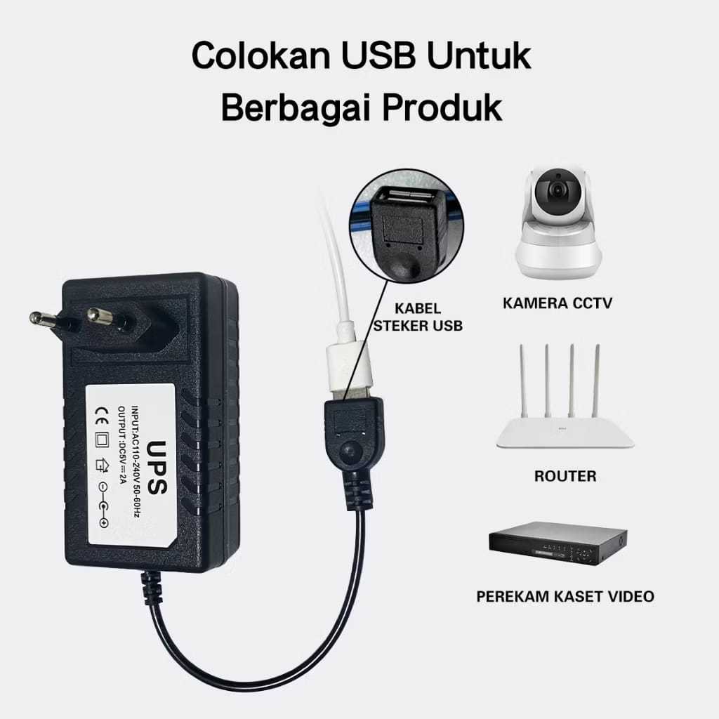 Mini UPS CCTV USB Type A Untuk Semua IP CCTV, UPS Mini 5V 2A Adaptor Power Cadangan Baterai