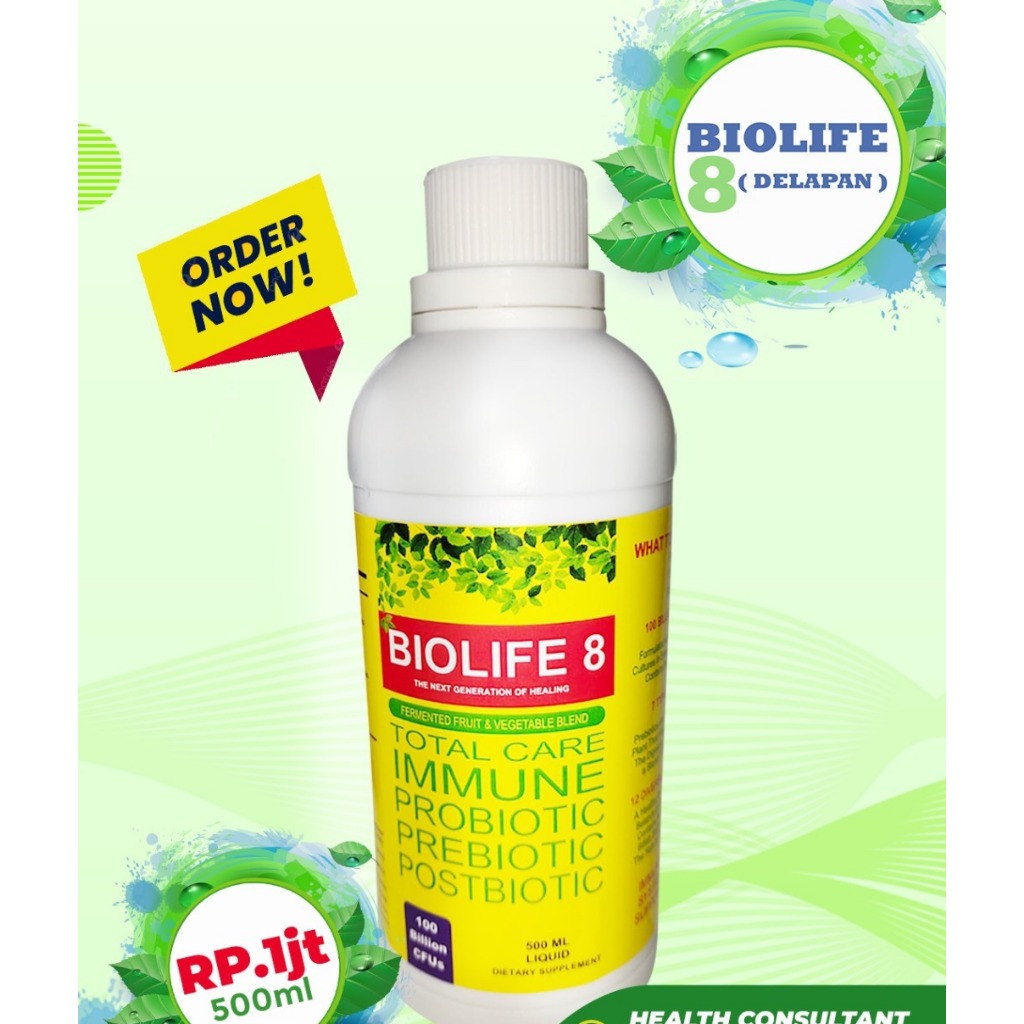 biolife 8 Probiotik 500ml  Suplemen Sehat Organik dan Herbal Untuk Penyakit Syaraf Seperti Stroke, A