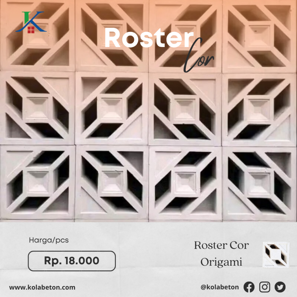 [Beton Kita] Roster Cor Casting Motif Origami - 20 x 20 Cm Roster Beton Minimalis Jalusi Lubang Angi