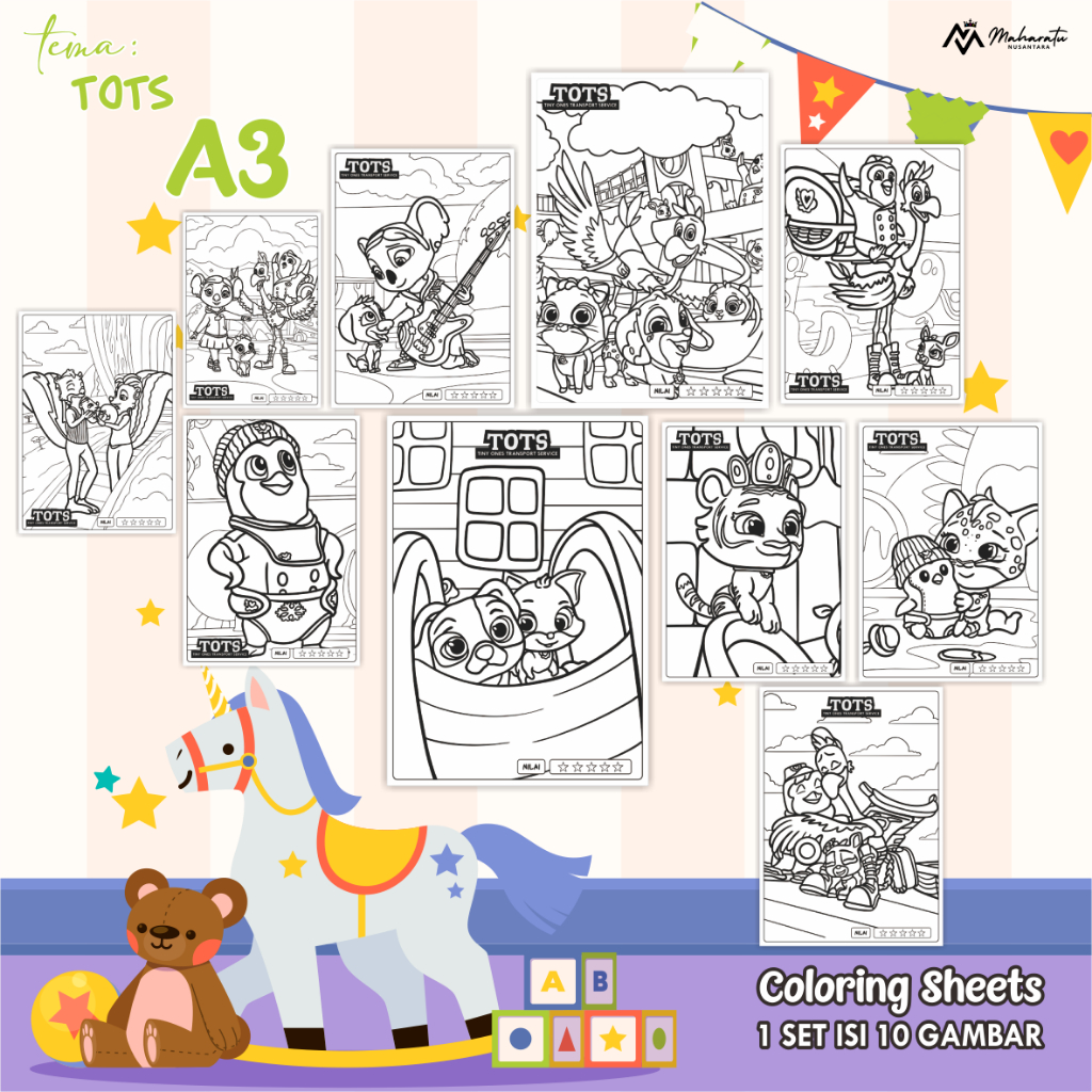 

[A3] KERTAS MEWARNAI ANAK TEMA TOTS - LEMBAR GAMBAR UNTUK ANAK - COLORING SHEETS 1 SET