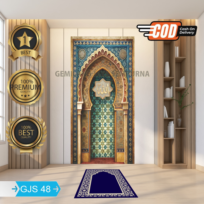 Sticker Dinding Mushola Rumah, Wallpaper Mihrab Mushola Rumah 3d Motif Maroko Timur Tengah Asmaul Hu