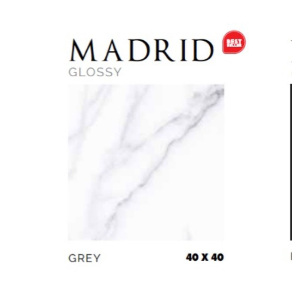 KERAMIK MERK ASIA TILE TIPE MADRIS UKURAN 40X40 WARNA LATAR PUTIH MOTIF CORAK MARBLE ABU PERMUKAAN T