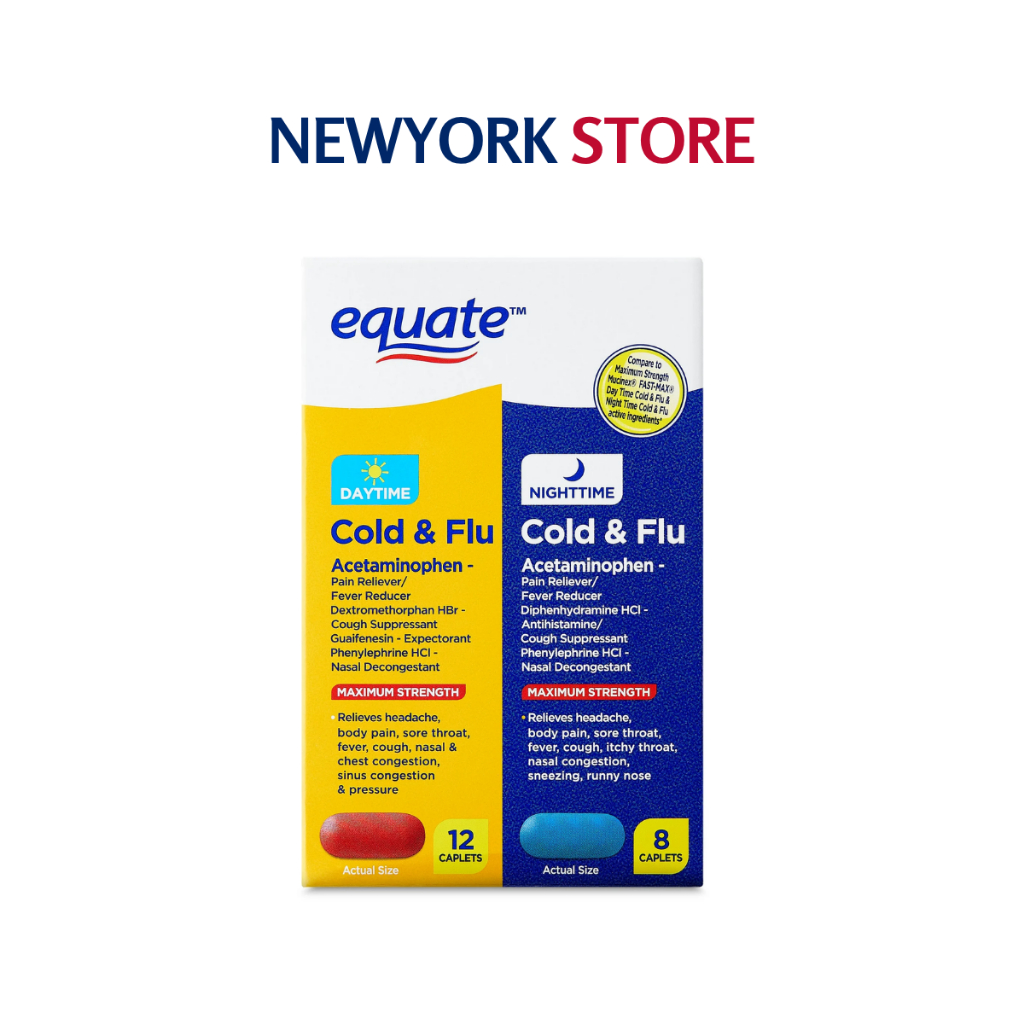 Equate Cold & Flu Acetaminophen Day & Night Caplets Paket 20 Tablet Flu Batuk Demam