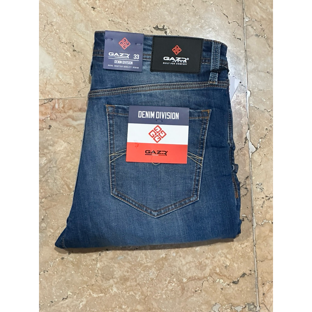 GRATIS OBLONG Celana Panjang Jeans Pria GAZR Original Slim Stretch Gusset Light Blue 808220101