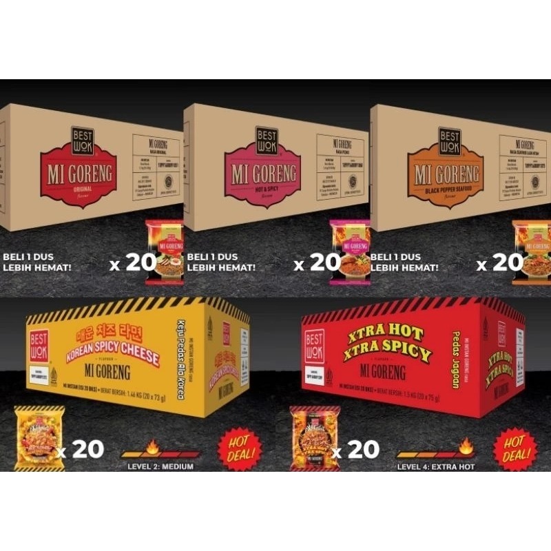 

Best Wok Mie Goreng Instan/ HOT SPICY/ Black Pepper DUS isi 20pcs ENAK LEZAT