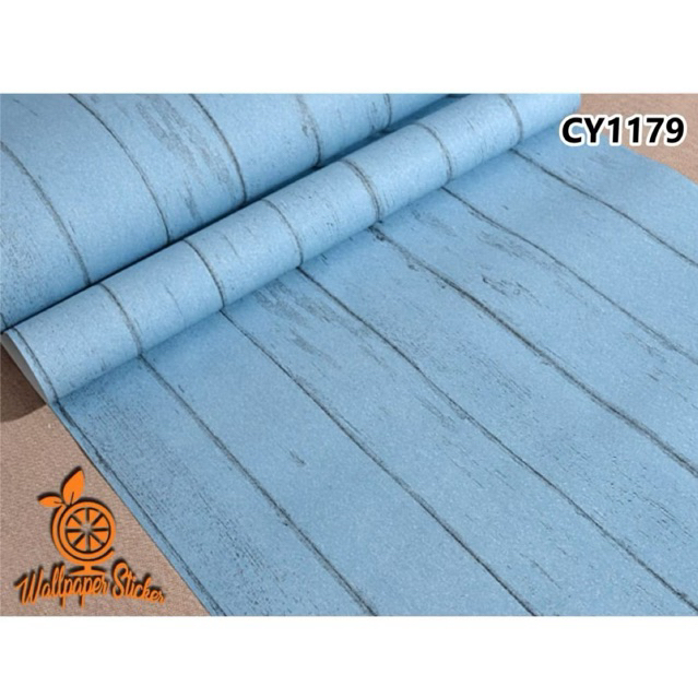 WALLPAPER DINDING STIKER ROLL MOTIF KAYU BIRU