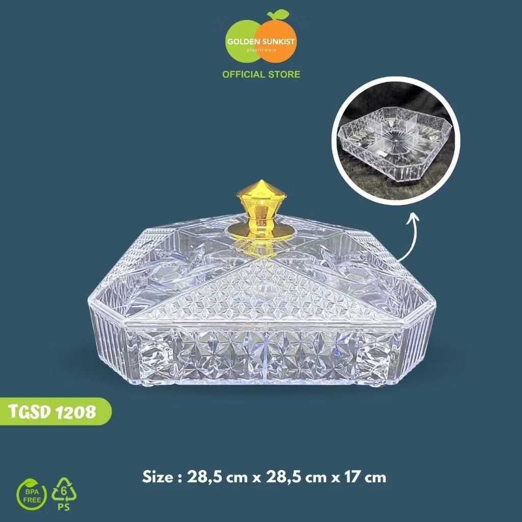 

UnikOfficial - Golden Sunkist Toples 5 Sekat Toples Tempat Kue Dan Permen Sultan Mewah TGSD 1208