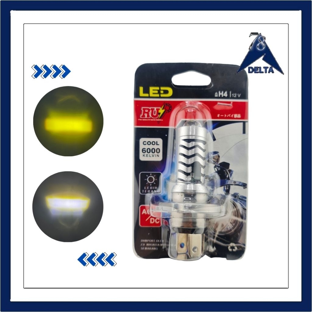 BOHLAM DOP DEPAN LED LASER H4 (RUI) - Lampu Utama LED Laser Gun Motor AC DC Lasergun H4 Senja Biru 2