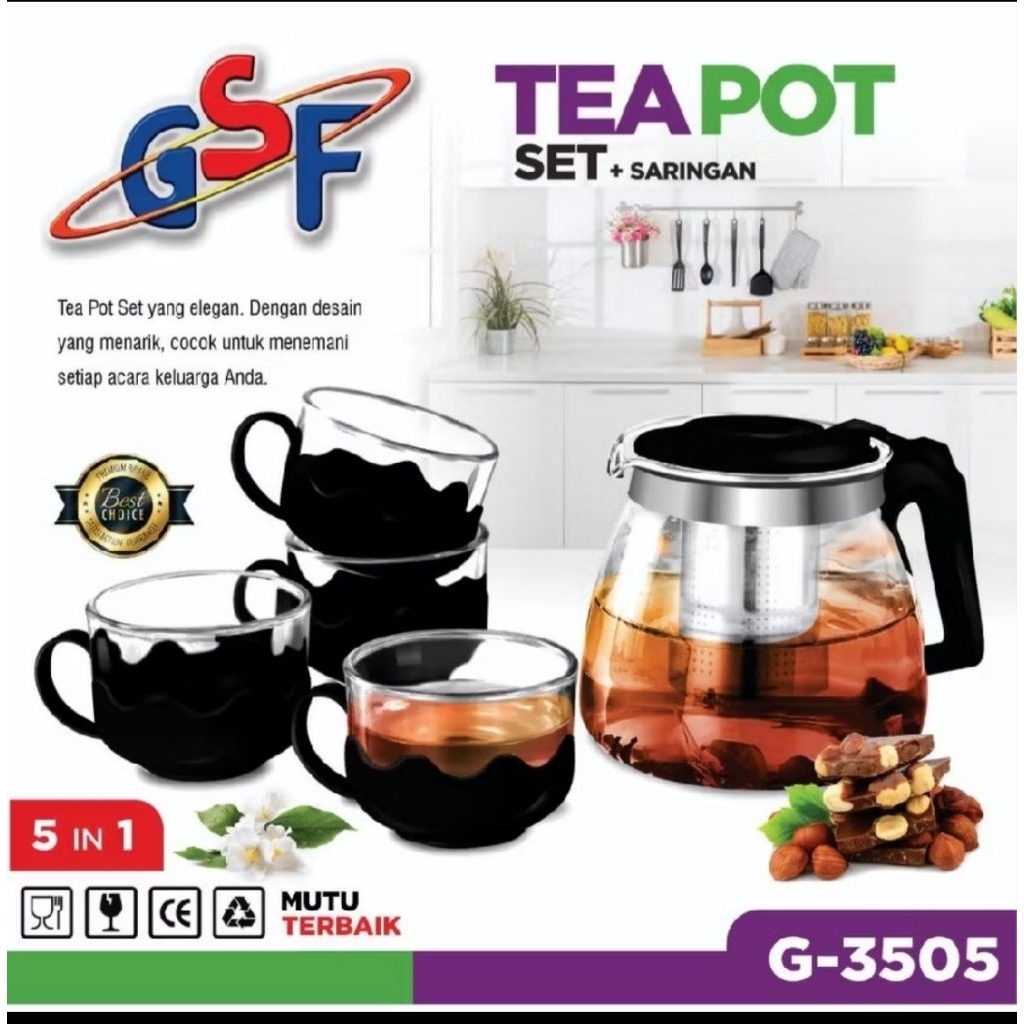 71. TEA POT KACA SET 5IN1 MERK GSF G- 3505 WARNAHITAM