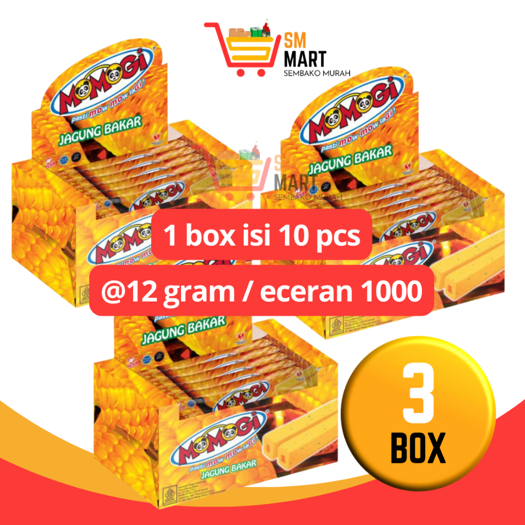 

[PAKET 3 BOX] 1 BOX 10 PCS MOMOGI JAGUNG BAKAR MOMOGI COKLAT MOMOGI KEJU MOMOGI ECER 1000 12 GRAM