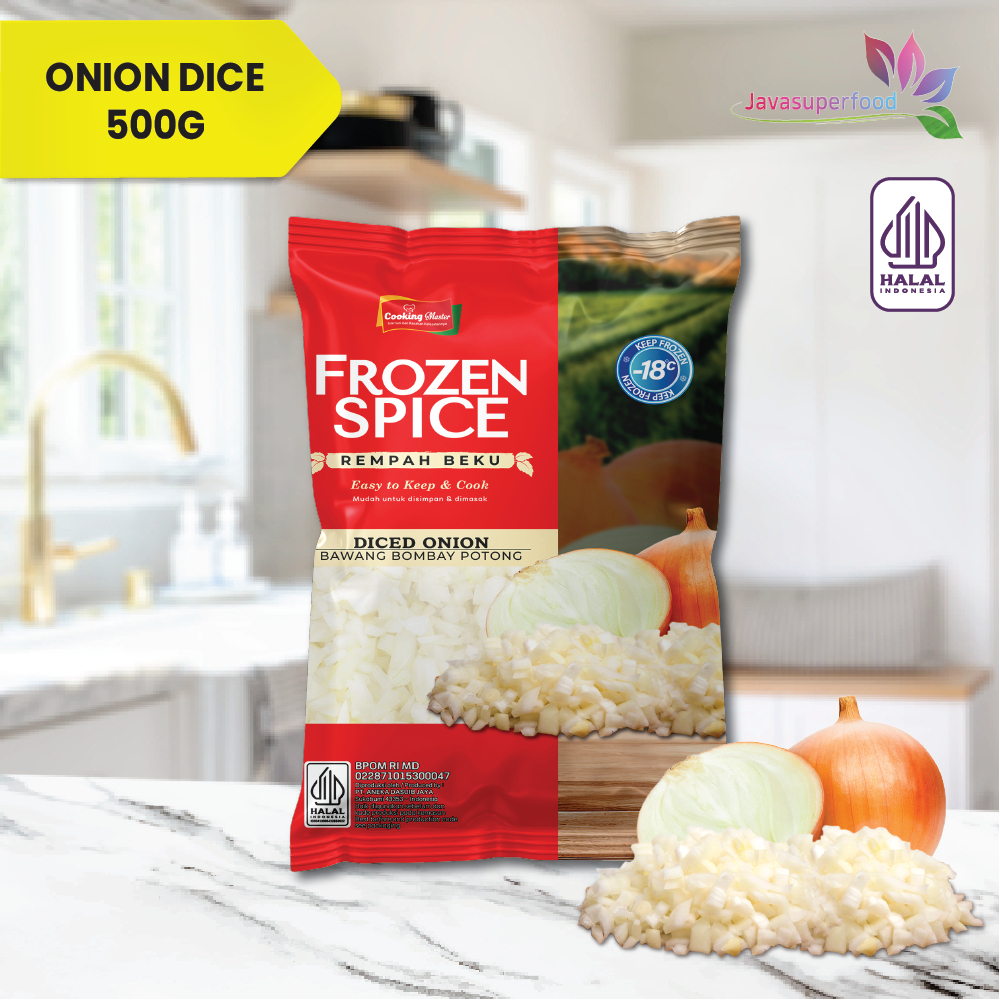 

Onion Dice / Bawang Bombay Potong / Bombay Iris / Rempah beku / Frozen spice / Frozen Vege 10x10mm 500gr
