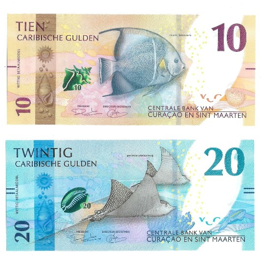 Uang Kuno Asing Curacao 10 dan 20 Gulden Set 2025 UNC GRESS