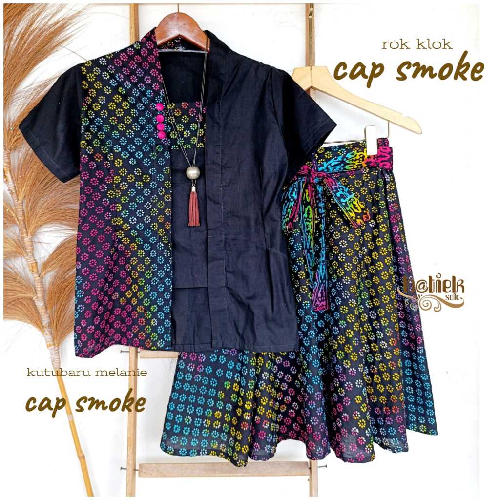 Set Batik Cap Smoke Atasan Wanita Blus Outer Tunik Rok Batik Katun Premium