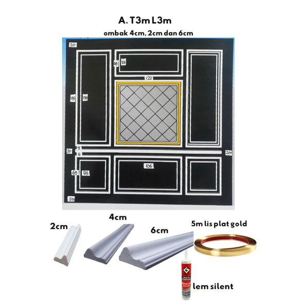 Paket Wallmoulding Ukuran L 3m-3,5m Tidak Dapat Kaca 1x1 - Dinding pvc