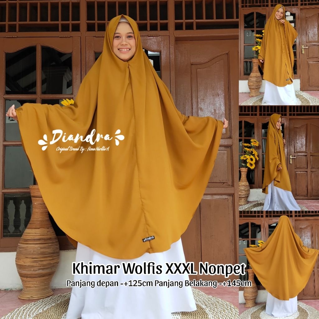 [Diandra Hijab]Khimar Jumbo XXXL Wolfis Kerudung Wolfis/Wolpeach Jilbab Wolfis NonPet Syar'i Murah