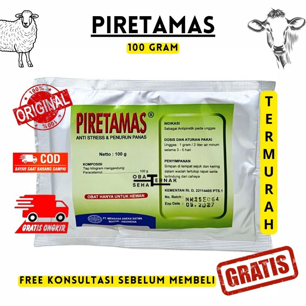 PIRETAMAS 100 GRAM – Mensana - Paracetamol Unggas Ayam Vitamin C Sorbitol Penurun Panas Gumboro CRD 