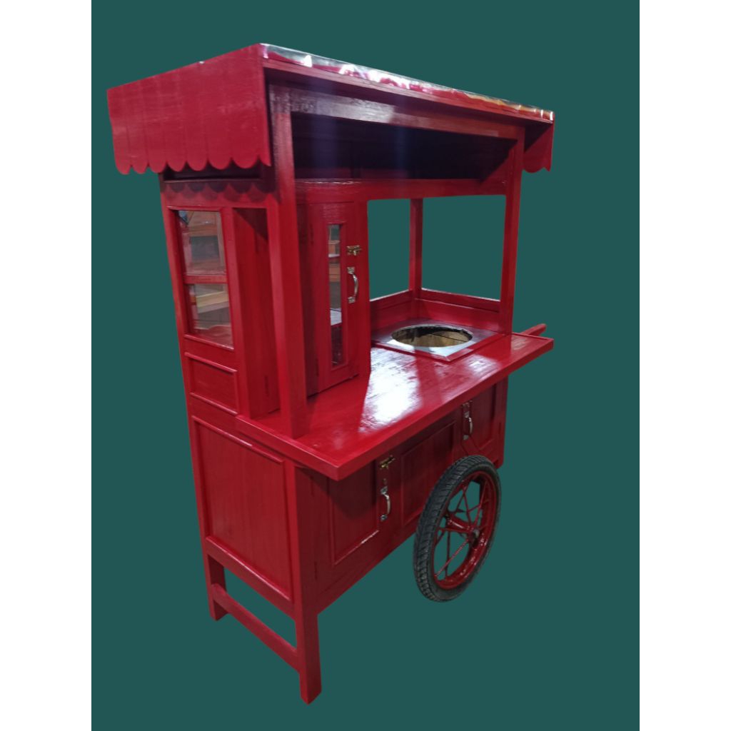 gerobak bakso keliling warna merah