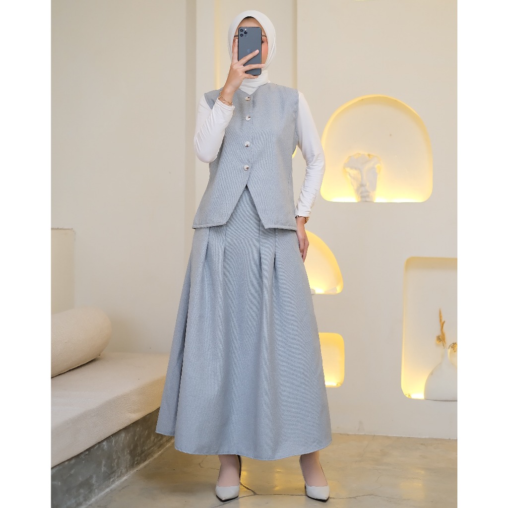 Ailee Set Vest Rok Mayung Semiwool / One Set Wanita Kekinian / Set Wanita  Rompi dan Rok
