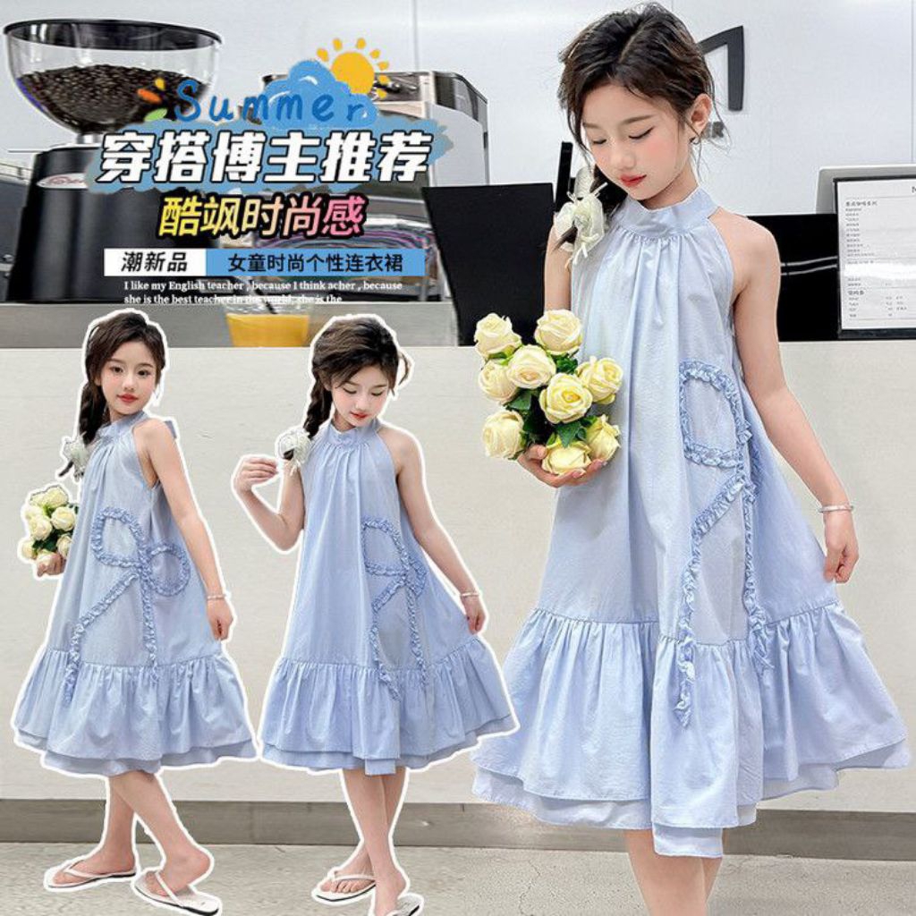 [VIANNA] DRESS ANAK HALTER NECK BLUE RIBBON