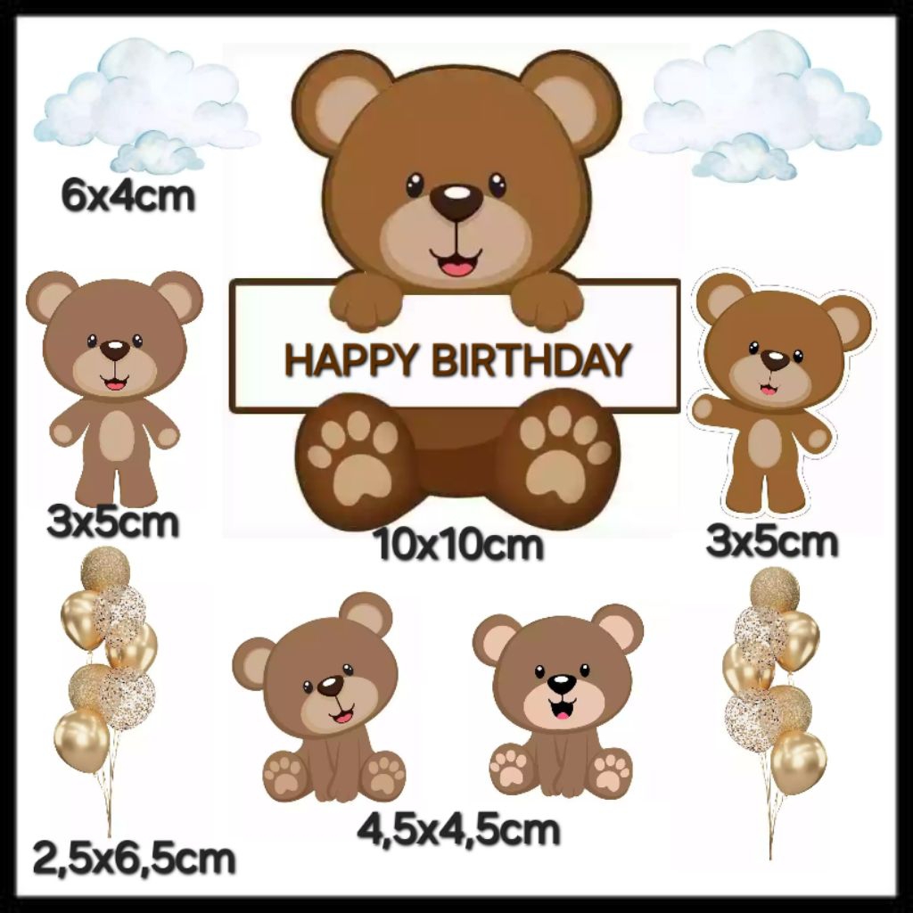 Topper Cake / Hiasan Kue Tambah Nama, Motif Teddy Bear