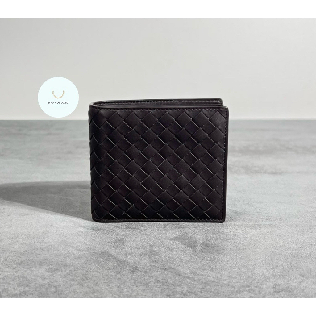 Bottega Veneta Intrecciato Bi-Fold Wallet in Dark Brown Calfskin with 8 Card Slots