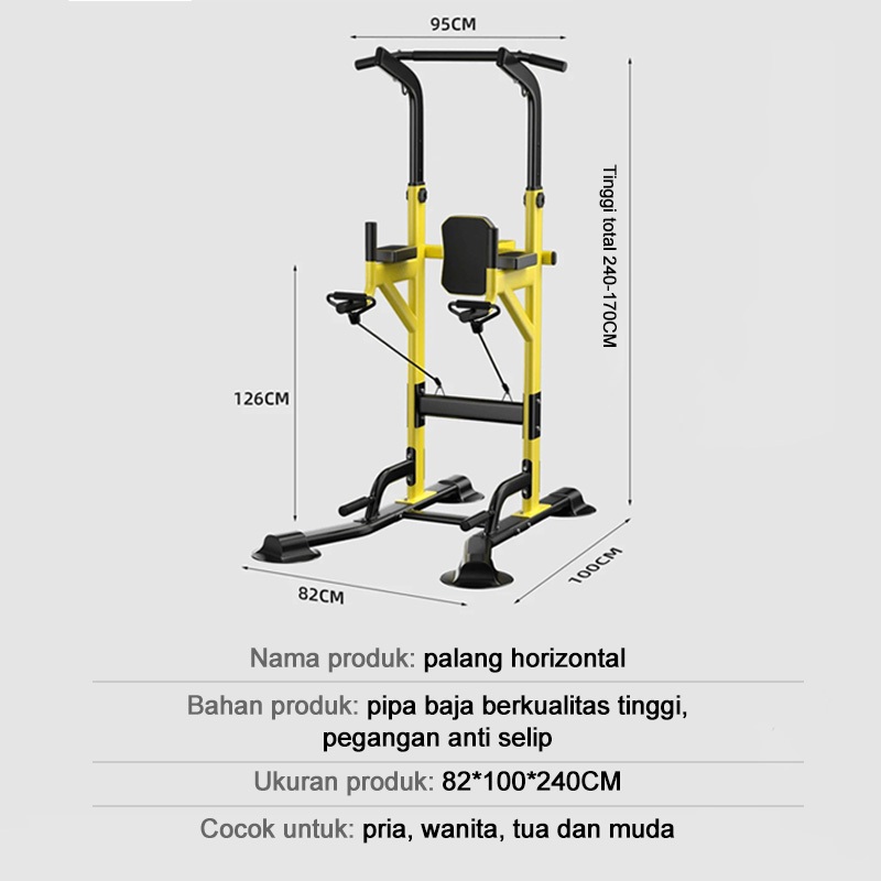 Pull Up Bar Portabel Tinggi Diatur + Push Up Handle Multifungsi/Adjustable Height chin up bar/alat