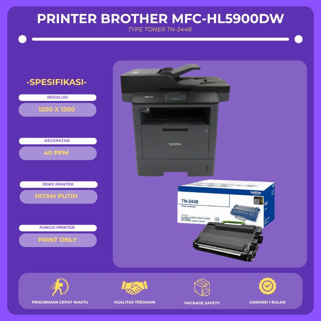 BROTHER MFC-L5900DW Printer Laser AIO Mono FAX Duplex LAN WiFi L5900 ORIGINAL Garansi toko