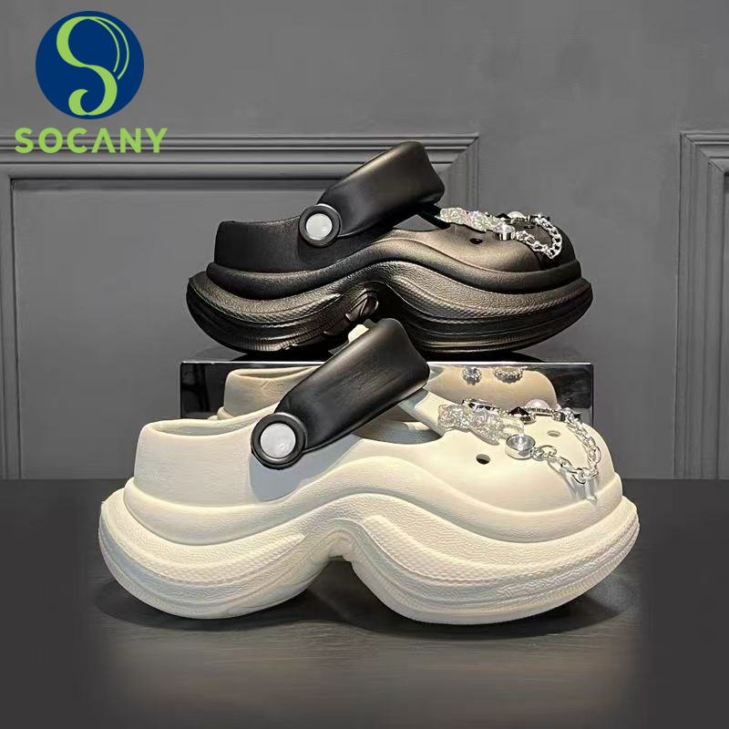 SOCANY New Clog Sendal Baim Wanita Wedges Tinggi 9CM Sandal Kodok Wanita Kekinian Sandal 3D