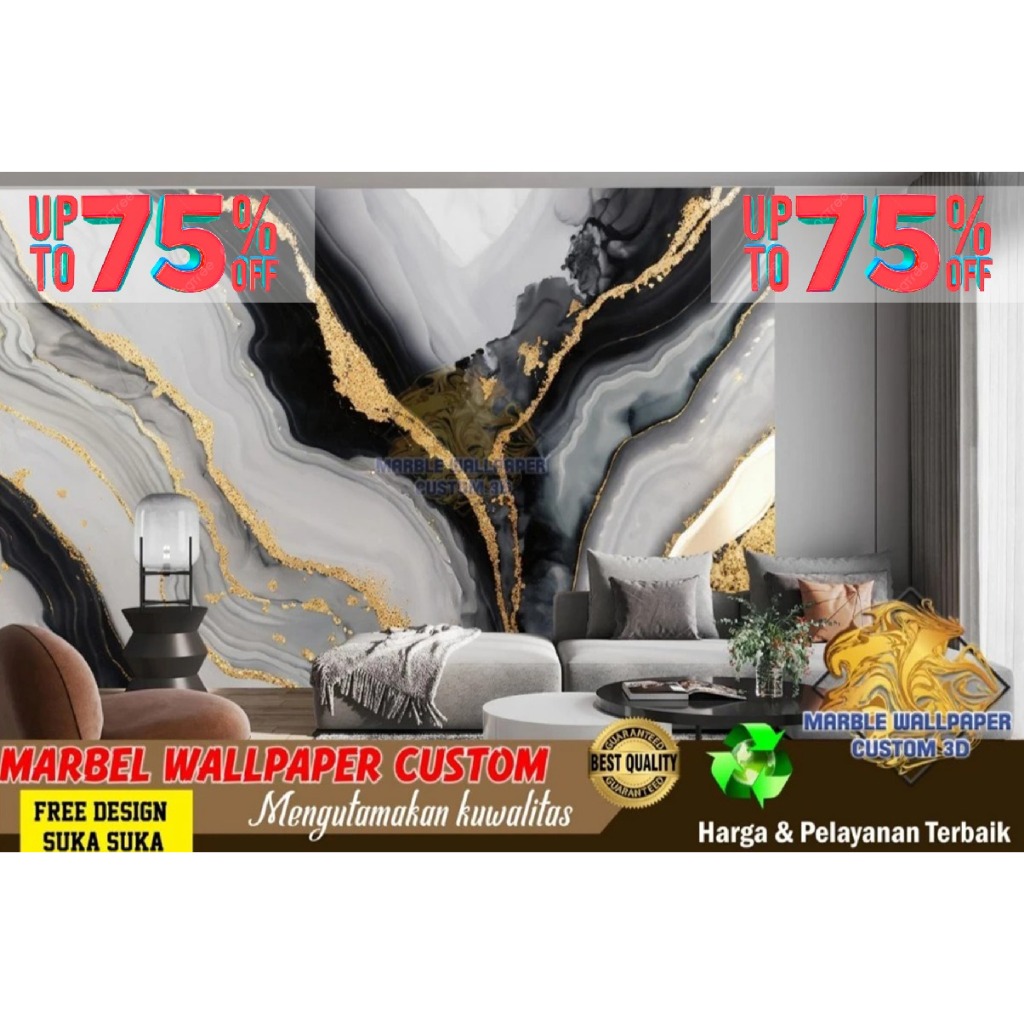 Wallpaper Custom 3D Tema Marmer | Wallpaper Dining Room Marmer | Wallpaper Ruang Makan Marmer | Wall