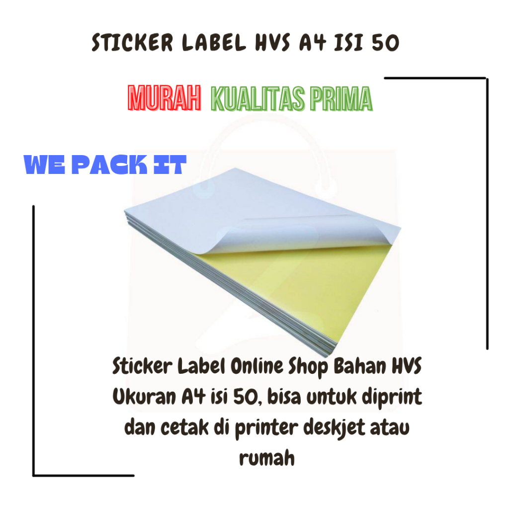 

STICKER LABEL HVS A4 isi 50, STICKER LABEL OLSHOP A4