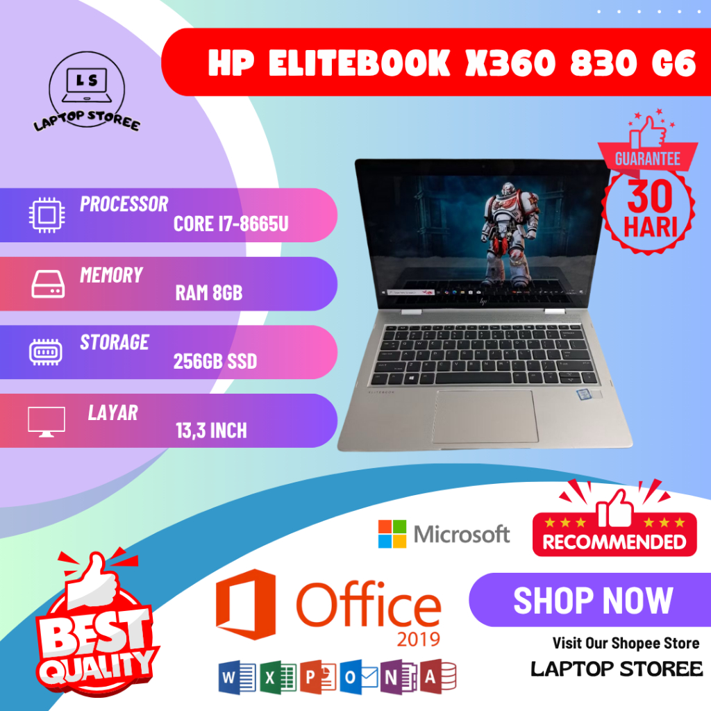 LAPTOP HP ELITEBOOK X360 830 G6 2 IN 1 CORE I7 GEN 8 RAM 8GB SSD 256GB