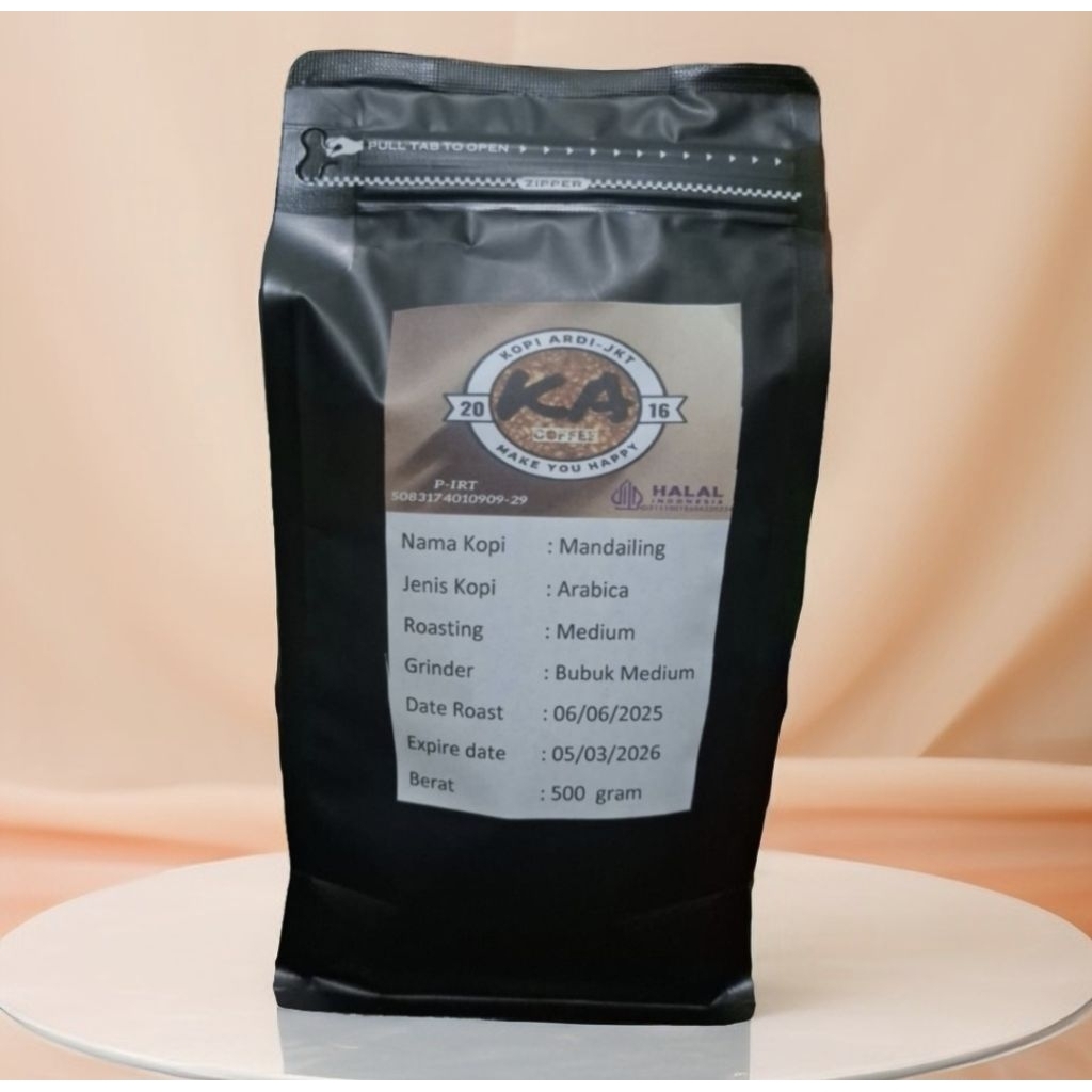 

Kopi Mandailing Arabica Premium/Full washed Roasted bean 500 gram Halal dan berijin