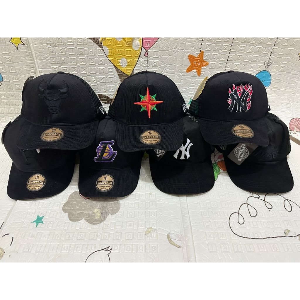 Topi Corduroy Jaring NY Hitam Desain Bordir NY Hitam (COD)