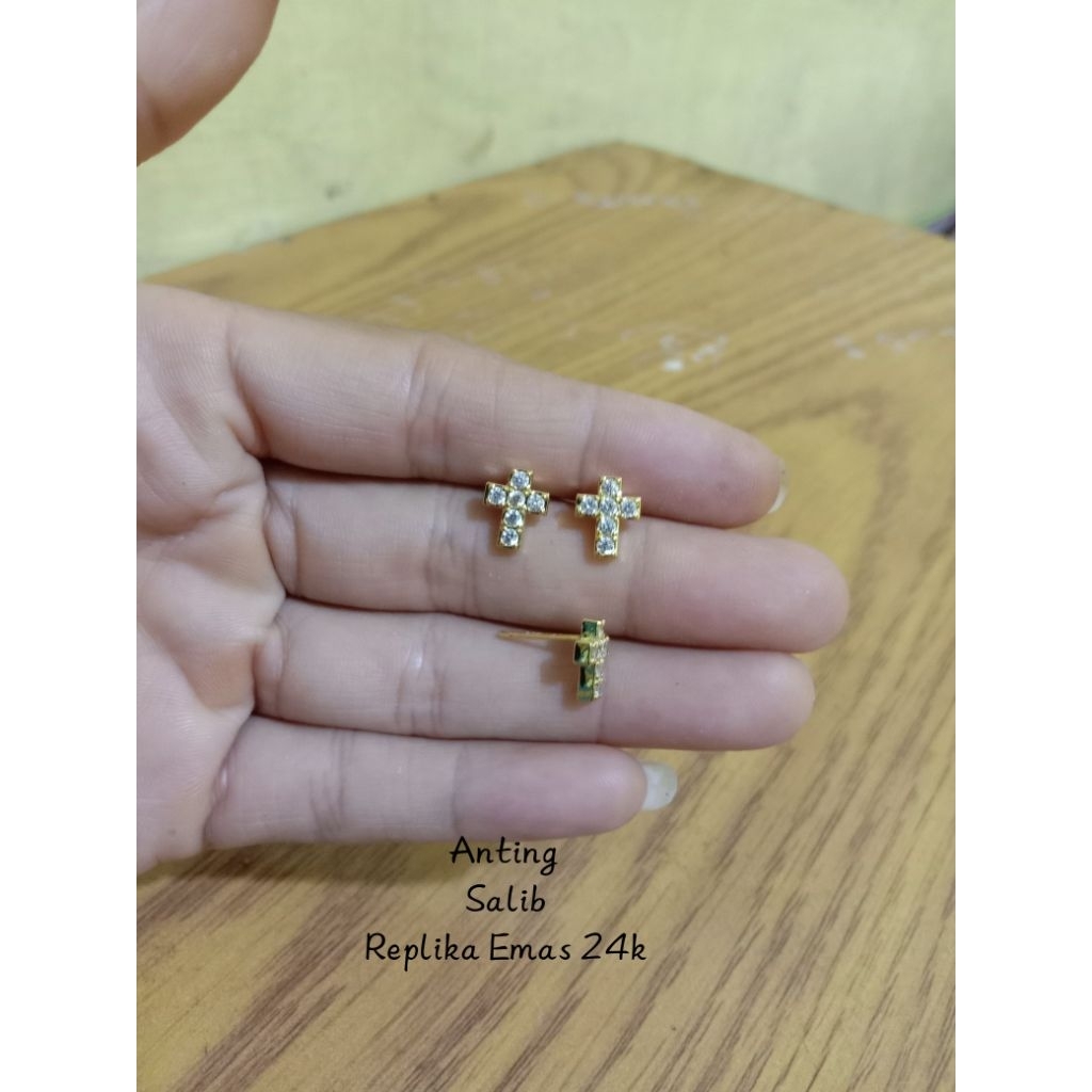 Anting salib Replika Emas 24k, Anting Wanita