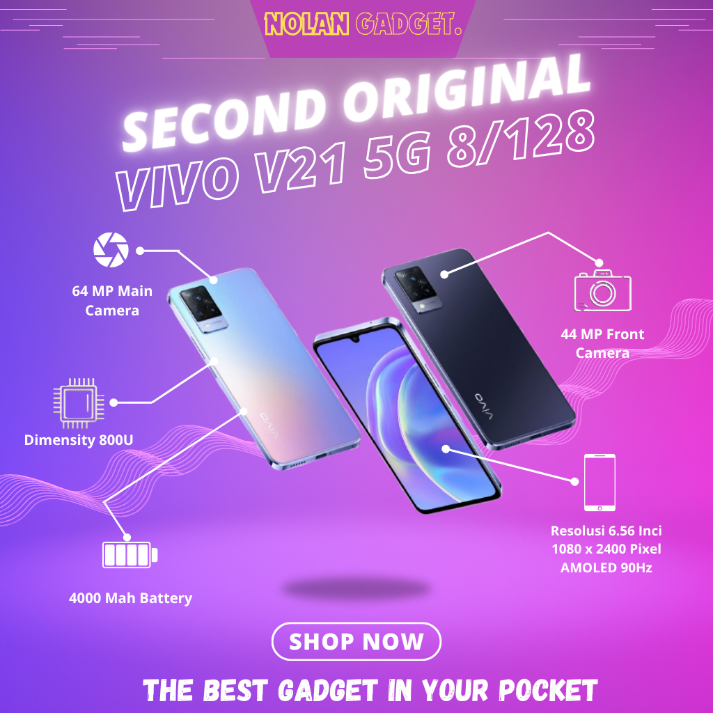 VIVO V21 5G RAM • 8/128 GB • RESMI INDONESIA FULLSET SECOND NOLAN GADGET