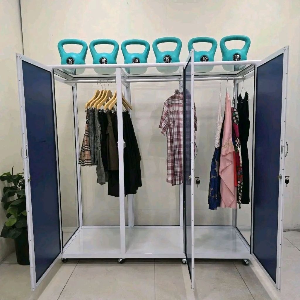 TC ALUMINIUM 150X55X150 s b w 150X55X175 150X55X195 LEMARI BAJU GANTUNG ALUMINIUM 20U PUTIH 3 PINTU 