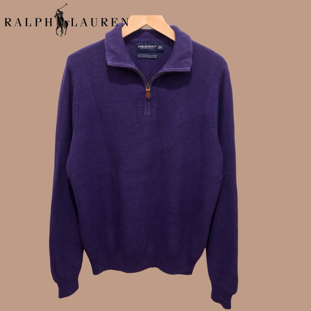 Polo Golf Ralph Lauren Purple Cotton Cashmere Half Zip Sweater