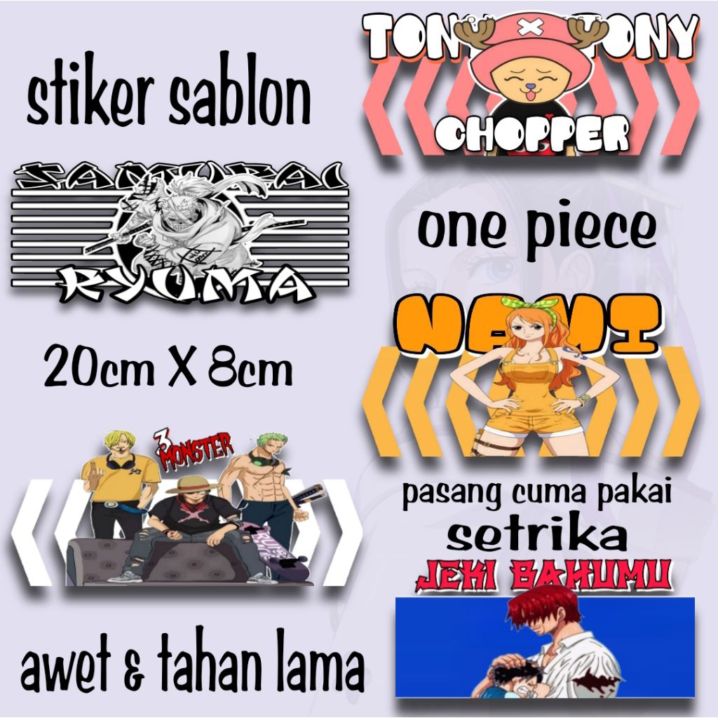 

STIKER SABLON SETRIKA ANIME ONE PIECE. TINGGAL TEMPEL PAKAI SETRIKA