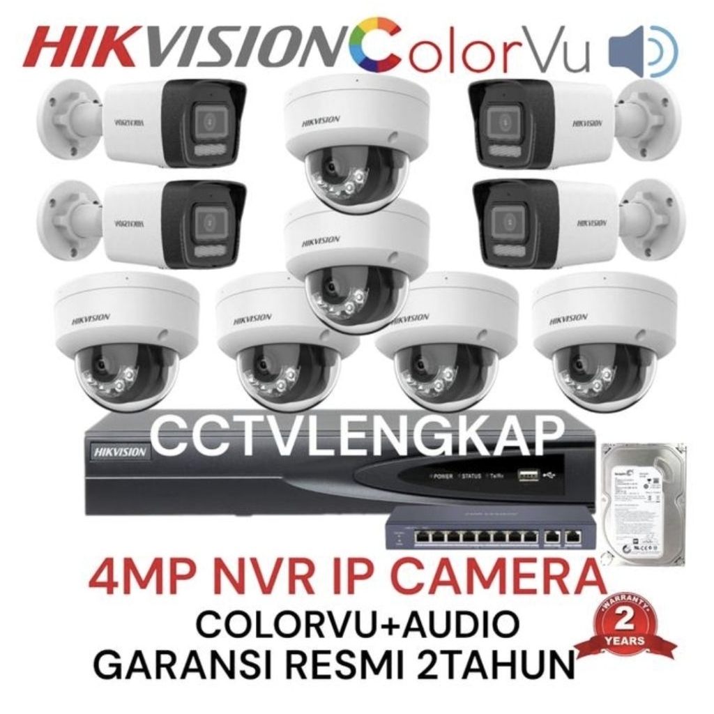 PAKET CCTV IP CAMERA HIKVISION 16 CHANNEL 10 CAMERA 4MP AUDIO COLORVU CCTV IP CAMERA