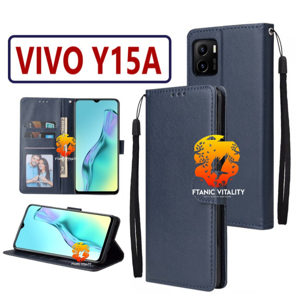 FLIP LEATHER CASING VIVO Y15A CASE KULIT FLIP WALLET LEATHER DOMPET KULIT PREMIUM SARUNG BUKA TUTUP 