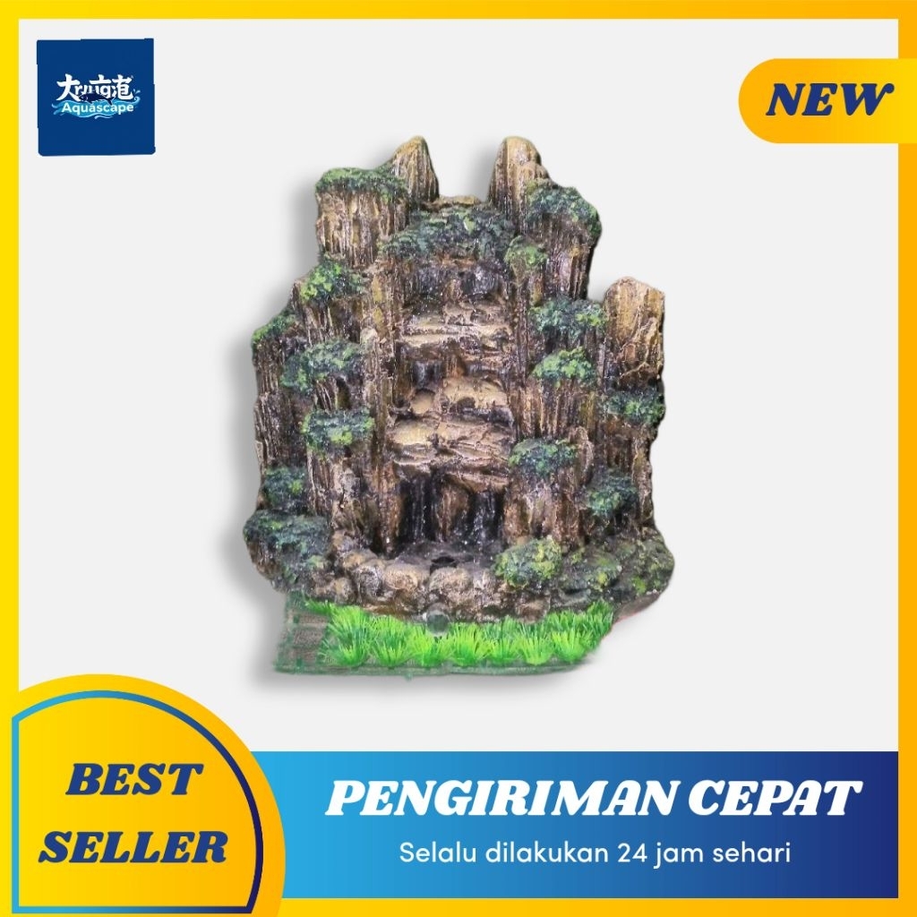 Tebing aquascape air terjun ornamen bukit