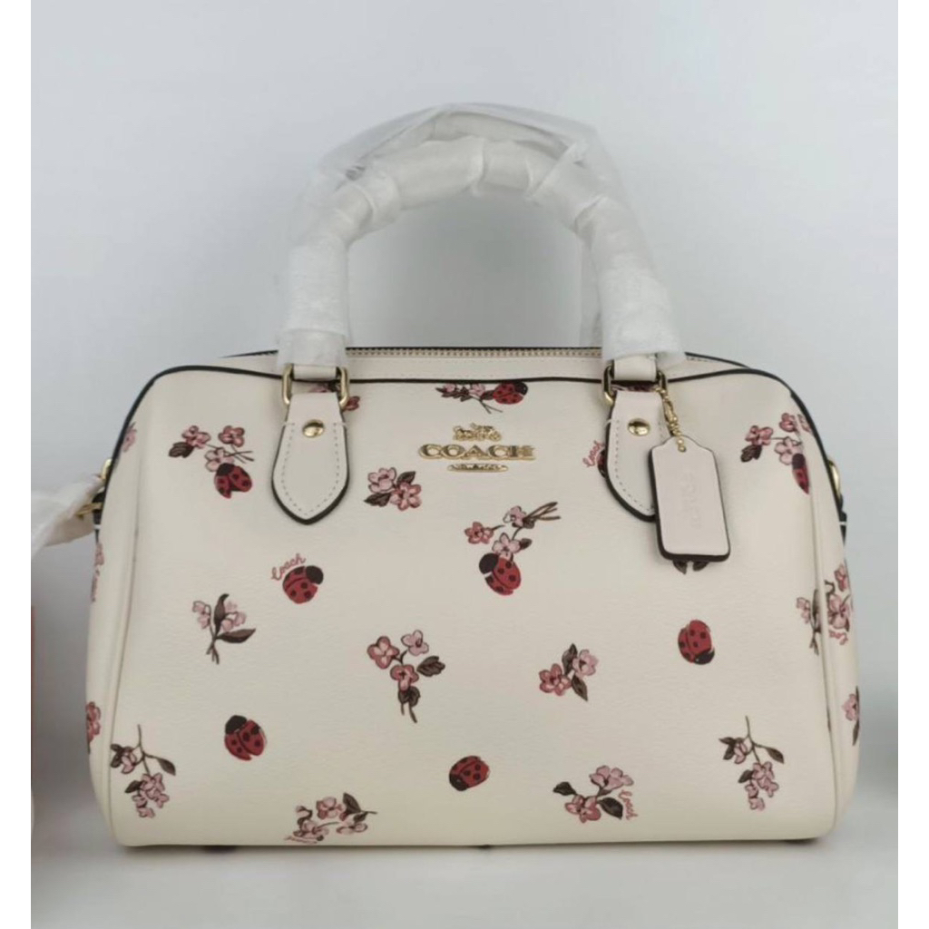 Ready Coach Rowan Satchel Bag With LadyBug Floral Print Gold