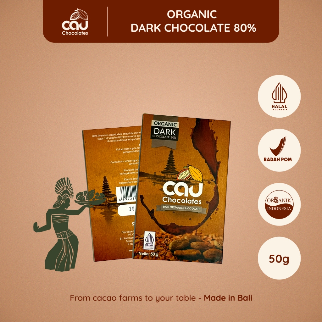 

CAU CHOCOLATES - Dark Chocolate / Coklat 80% dengan Gula Putih - 50 gr
