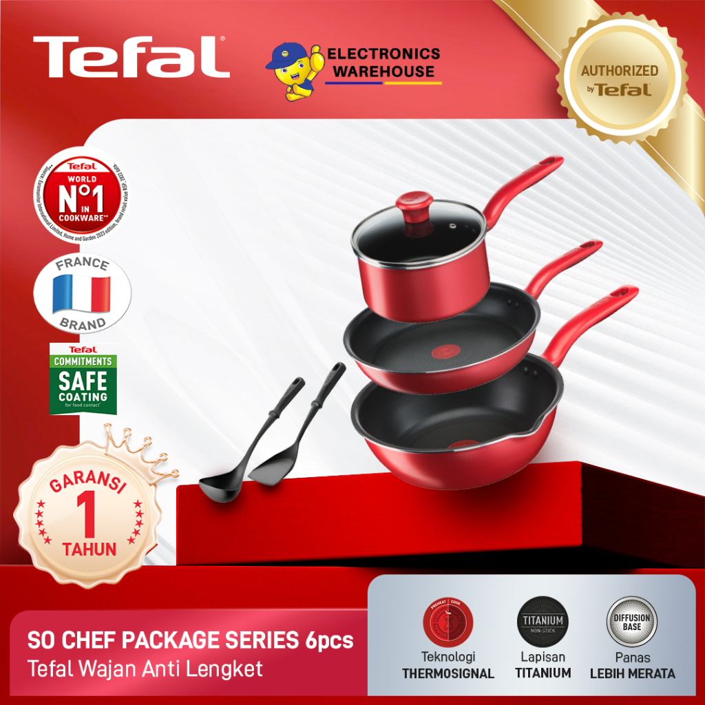 Tefal Cookware Set Induksi Wajan Anti Lengket - So Chef Red 6 pcs