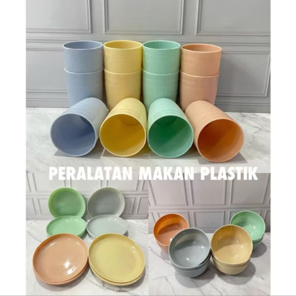 PIRING / GELAS / MANGKUK COLORFULL PLASTIK BAHAN TEBAL PERLUSIN
